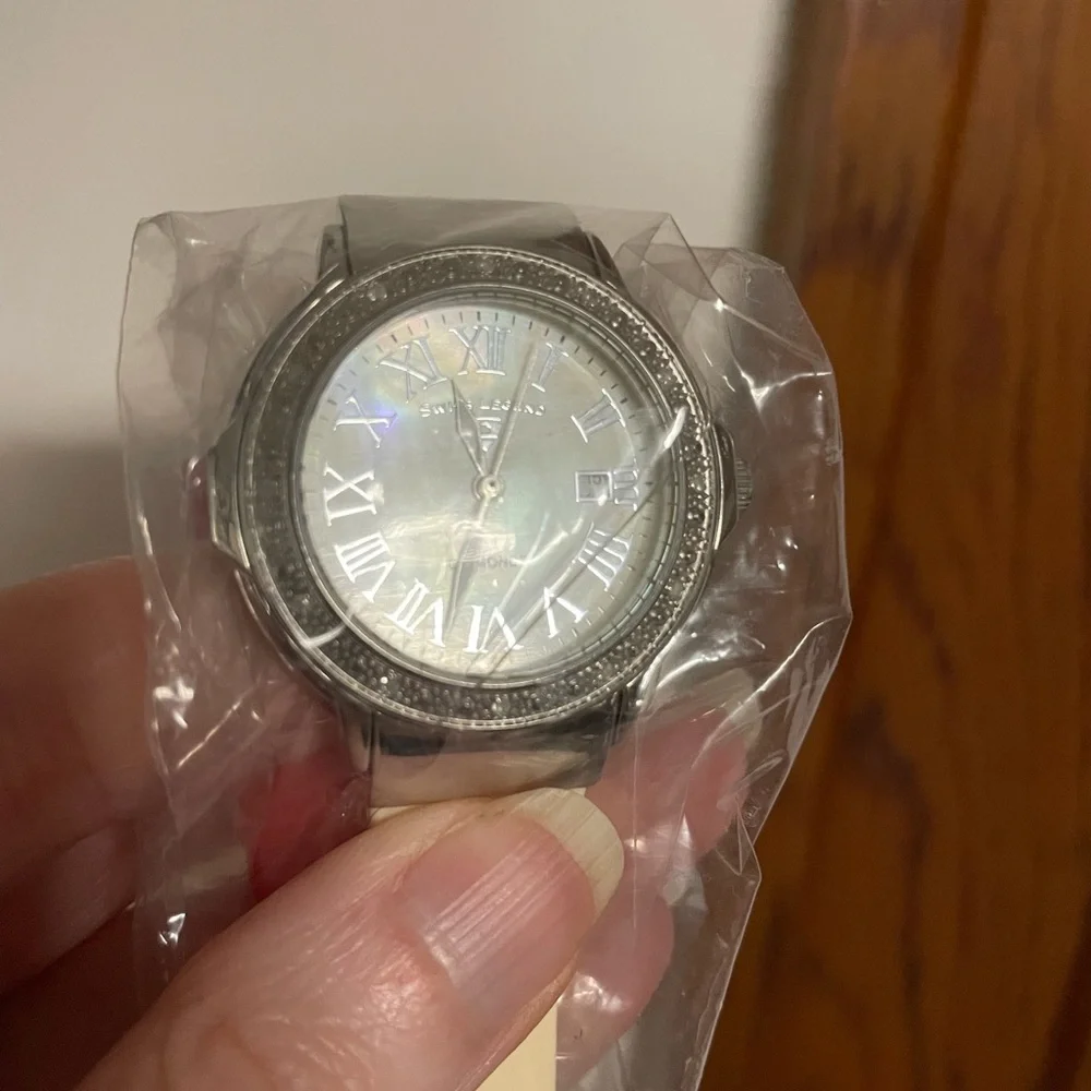 Swiss legend south beach diamond encrusted watch cream band nwt